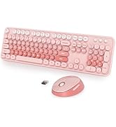 Fogruaden Pink Retro Typewriter Keyboard and Mouse Wireless, 2.4GHz Office Full-Sized Colorful Co...