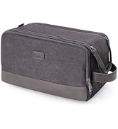 WANDF Toiletry Bag for Men Travel Toiletry Organizer Canvas and Leather Dopp Kit Water-Resistant ...