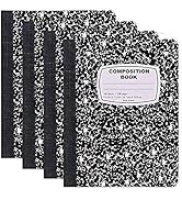 Emraw Black & White Marble Style Cover Composition Book with 100 Sheets of Wide Ruled White Paper...