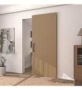 JUBEST 36"x86" Concealed Sliding Barn Door with Soft Close Hardware Kit, Light Brown Hidden Door ...