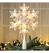 Brizled Silver Snowflake Tree Topper, 9" Christmas Tree Topper with 10 Warm White Lights, 120V UL...