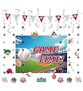 HonuGoGo Baseball Party Decorations, 33PCS Set with Game Time Backdrop, Paper Banners, Hanging Sw...