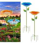 Retyion 2 Pack Bird Bath for Outside, Outdoors Garden Decor Flower Birdbath | Colorful Metal Bird...