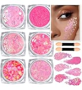 Teenitor Face Glitter, Pink Body Glitter Gel, Holographic Glitter for Face and Body, Hair, Gel Gl...