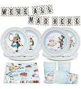 Talking Tables 50pcs Alice in Wonderland Disposable Plates, Cups, Napkins & Bunting Party Set for...