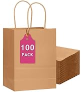 qiqee 100-Packs Brown Paper Gift Bags with Handles Bulk 13"×10.2"×4.7" Large Size Gift Bags Multi...