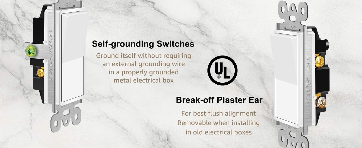 3 way switch self grounding and break off ears