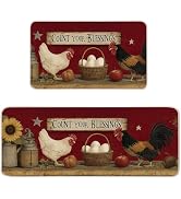 Farmhouse Rooster Kitchen Rugs and Mats Set of 2, Decorative Rustic Non-Slip Washable Kitchen Mat...