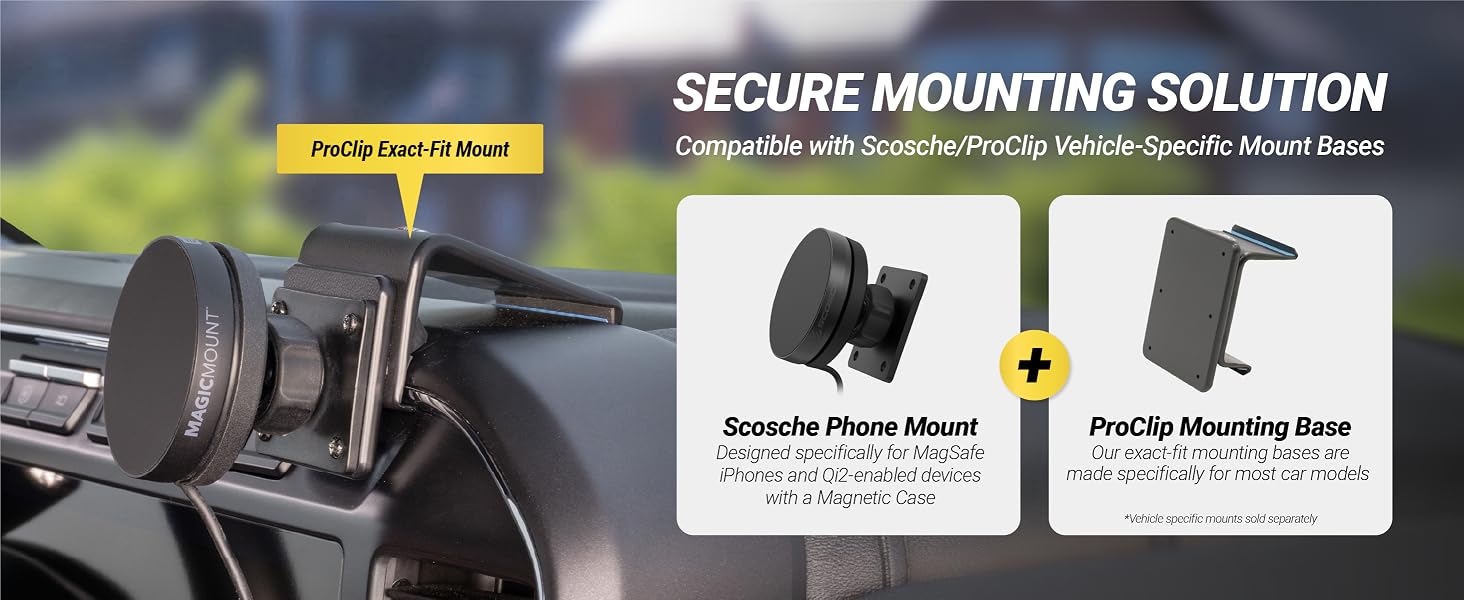 AMPS phone mount for permanent mounting or attachment to a ProClip vehicle-specific mounting base