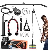 SERTT Cable Pulley System Gym, Power Rack Pulley Attachment with 2-in-1 LAT Pull Down Bar and Upg...