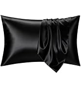 COZYXWORLD Satin Pillowcase Cooling Smooth Breathable Pillow Cases Gifts Silky Pillow Covers Blk ...