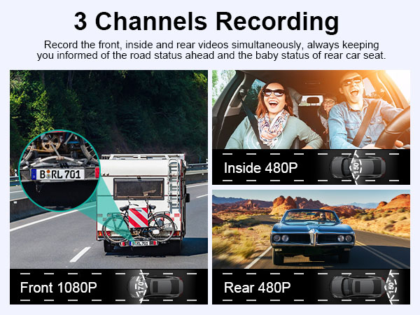 3 Channel Dash Cam Front and Rear