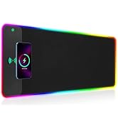 Wireless Charging RGB Gaming Mouse Pad 15W, LED Mouse Mat 31.5 * 11.8 in, 14 Light Modes Extra La...