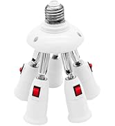 5 in 1 Light Bulb Socket Splitter, Multi-E26/E27 Light Bulb Splitter Adapter with Switch, 360 °Ad...