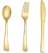 N9R 60PCS Gold Plastic Silverware - Gold Plastic Cutlery Set Disposable Flatware Dinnerware -30 F...