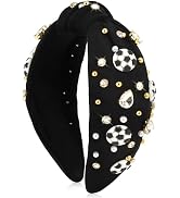 BAHABY Soccer Headbands for Women Crystal Soccer Embellished Wide Top Knot Headband for Women Gam...