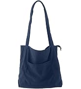 ALUWU Corduroy Tote Bag for Women with Front Pocket and Zipper