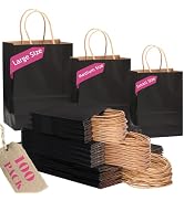 qiqee 100-Packs Black Paper Gift Bags with Handles Bulk Assorted Sizes(33 Large 13", 33 Medium 11...