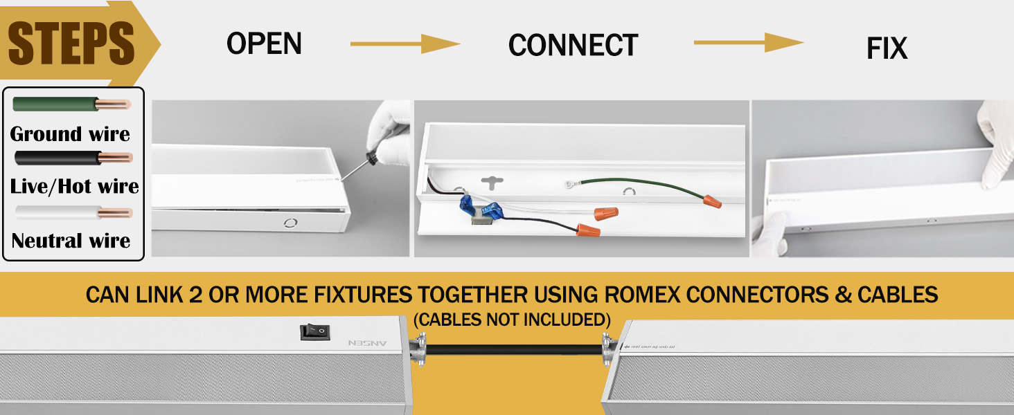 Ansen Hardwired Under Cabinet Lighting, LED Light for Kitchen/Closet, Dimmable, 5 Color Temperature