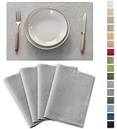 Demetex Placemats Set of 4 Grey Heat Resistant Linen Place Mats for Kitchen Washable Farmhouse Ta...