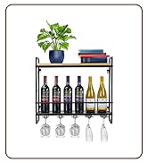 Sorbus Wine Bottle Stemware Glass Rack, Industrial 2-Tier Wood Shelf, Wall Mounted Wine Racks wit...