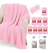 Aeelike Beginner Crochet Blanket Kit,Chenille Loop Yarn Knit,Jumbo Pink | 8 Pack Soft Preformed L...
