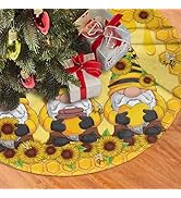 Sunflower Gnomes Christmas Tree Skirt Bee Funny Tree Mat for Farmhouse Xmas Holiday Party Decorat...