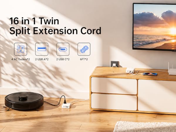 16 in 1 Twin Split Extension Cord