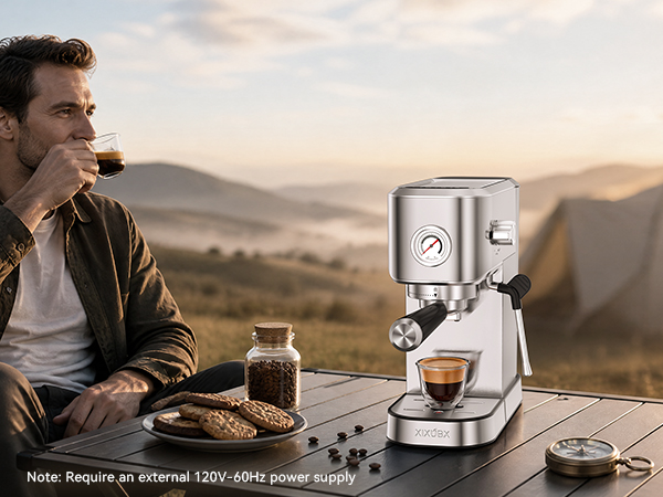 espresso machine RV camping outdoor coffee requires 120V power supply