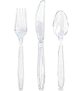 QualQuot 120 Count Heavy Duty Clear Plastic Silverware, 40 Forks, 40 Spoons, 40 Knives, BPA-Free ...