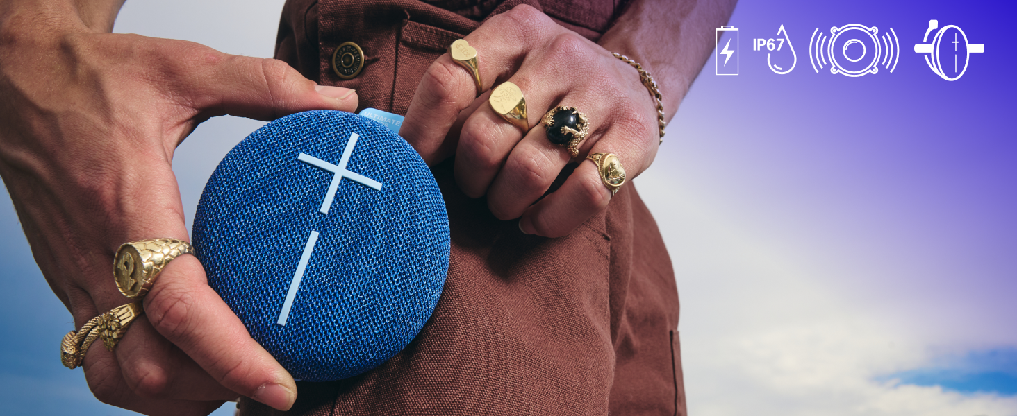 ULTIMATE EARS MINIROLL Ultra-Portable Waterproof Bluetooth Speaker, Big Bass, IP67 Dustproof