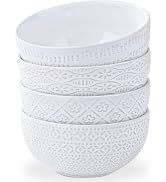 ARRADENS 40 OZ Large Cereal Bowls Set of 4, Farmhouse Embossment Ceramic Salad Bowls for Soup, Se...