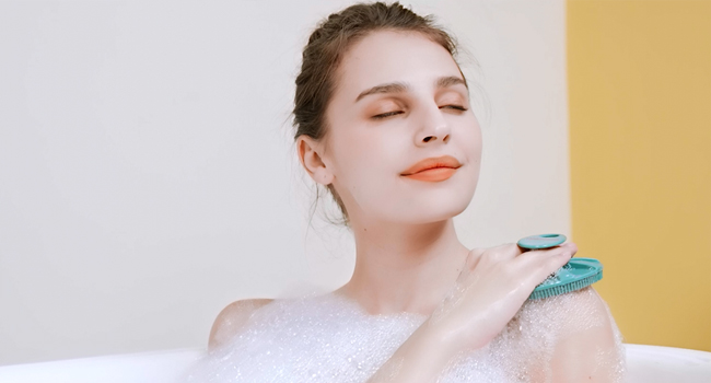 silicone body scrubber gentle skin care shower brush exfoliating sud scrub soft bristles loofah