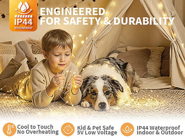 Safe LED twinkle lights for kids and pets waterproof copper wire string lights