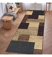 qulint Modern Outdoor Patio Rug, Geometric Indoor Runner Rug for Hallway Kitchen, Red 2'x6' Non S...