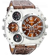 Avaner Mens Big Face Watch, Dual Time Zone Leather Strap Sport Watch, Analog Quartz Wrist Watch w...
