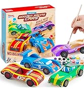 Klever Kits 4 DIY Wooden Race Cars-Build & Paint Your Own Wood Craft Kit, 4 Race Cars Toy, Easy t...