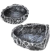 Reptile Water Dish Food Bowl for Bearded Dragon Tank Accessories, Hygger zoo Reptile Rock Feeder ...