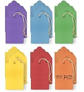 Uniclife 100 Pcs Paper Tags with String 6 Colors Writable Price Tags with Jute Twine Colored Hang...
