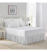 Laura Ashley Home - Cotton Ruffled Bedskirt, Lightweight & Classic Style (Ticking Stripe Grey, Qu...