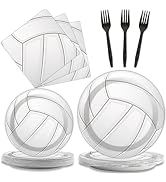 Wiooffen 96pcs Volleyball Birthday Party Supplies Sports Paper Plates Napkins Set Disposable Tabl...