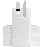 Disposable Cloth Like Napkins, 100 Count Linen Feel Paper Napkins with Built-in Flatware Pocket F...