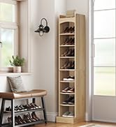 YATINEY 9-Tier Tall Shoe Rack, Wooden Shoe Storage Organizer, Narrow Shoe Cabinet with Removable ...
