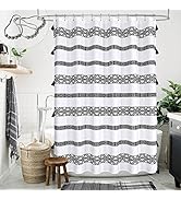 MitoVilla Black White Boho Shower Curtain Set, Abstract Farmhouse Tassel Shower Curtain Liner, Mo...
