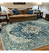 RELEANY Area Rugs 5'x7' Washable Non-Slip, Floral Vintage Distress Print Pattern Medallion Carpet...