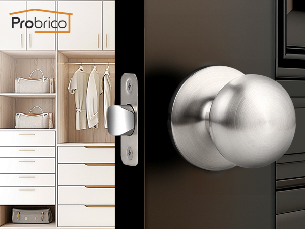 Passage door knob brushed nickel no key for hallway closet pantry interior