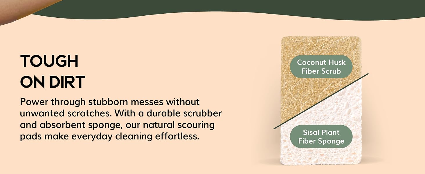 Greenzla Natural Sponges, non scratch scouring pads, loofah sponge for dishes, kitchen sponges