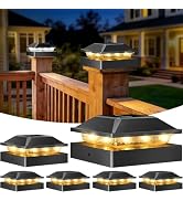 Peasur 4x4 Solar Post Cap Lights 6 Pack, 2 Modes 16 LED Post Lights Solar Powered Waterproof, Bla...