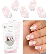 JMEOWIO Gel Nail Stickers Cream Pink White Flower Semi Cured Gel Nail Strips Wraps UV/LED Nails A...