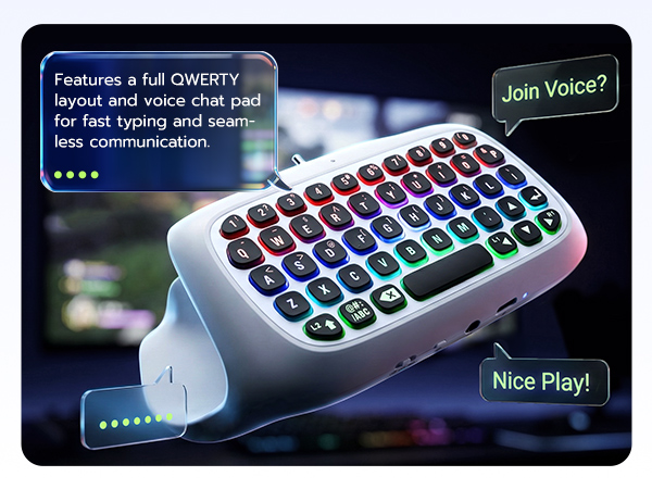Features a full QWERTY layout and voice chat pad